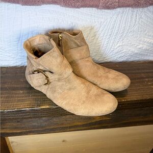 Tan Suede Ankle Boots with Buckle